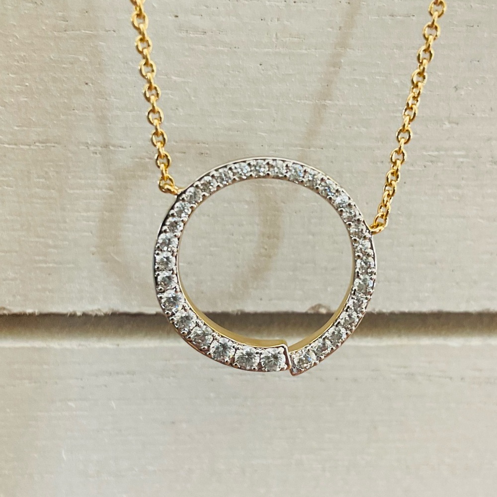 Sparkle Encrusted Circle Jeweled Pendant  18K Plated Necklace - Picture 4 of 6